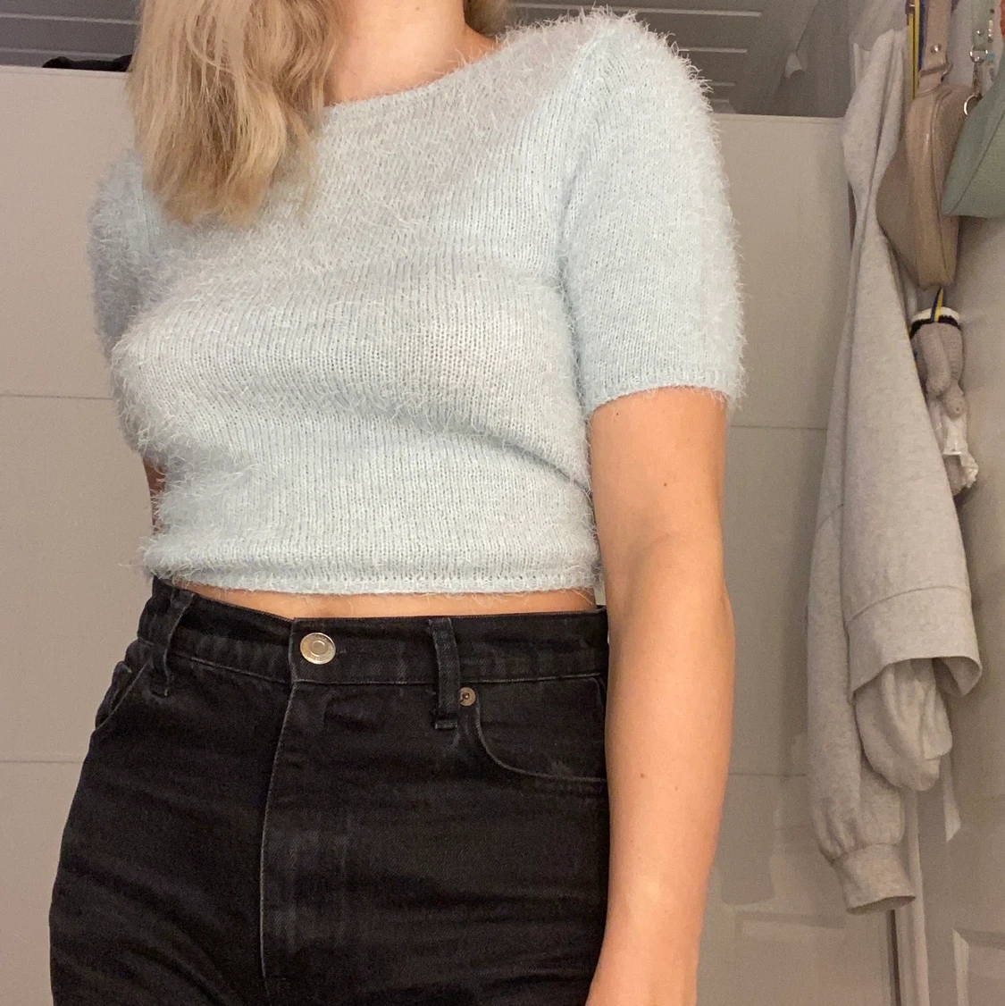 Ljusblå stickad tröja - 90