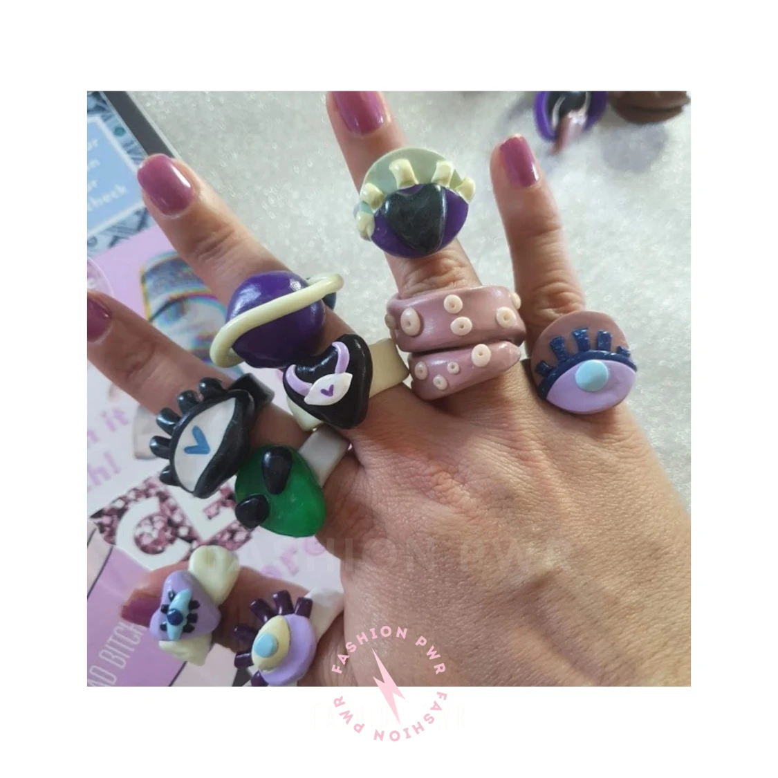 Cyberculture aesthetic clay chunky rings