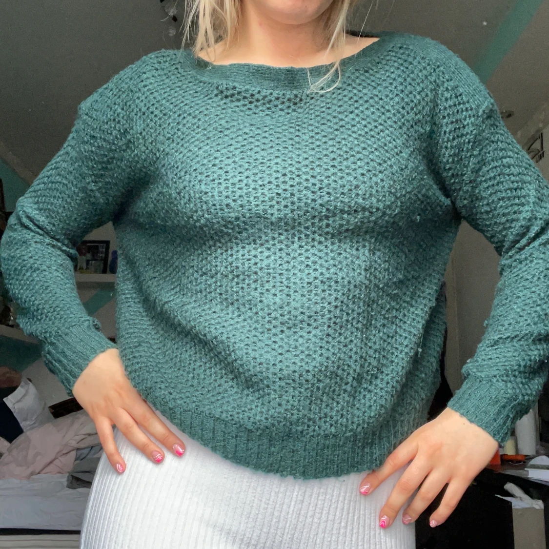 Grön stickad tröja - 90