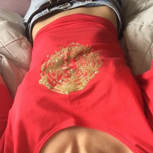 En Ed Hardy inspererad tröja - Super fin röd tröja med en glittrig tiger på. Liknar Ed Hardy tröjor, men kommer inte där ifrån. På bilden har jag gjort en liten knut bak! 