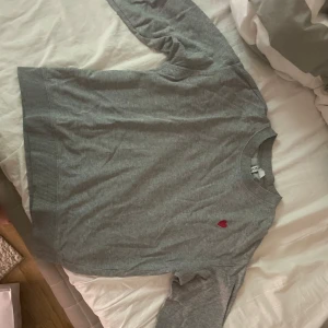 Grå tröja med rött hjärta - Säljer en grå långärmad rätt så tunn tröja från H&M. Den är storlek xs dam och är i rätt så bra skick. Den har även ett litet hjärta uppe i vänstra hörnet.