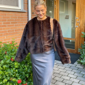 Brun pälsjacka (faux fur) - Säljer en elegant brun fuskpälsjacka med långärmad design. Jackan har en klassisk look och är perfekt för kyligare dagar. Den är mjuk och ger en lyxig känsla. Faux fur