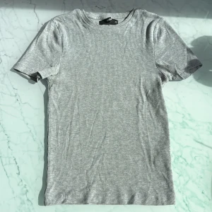 Grå ribbad t-shirt från BikBok - Säljer en stilren grå ribbad t-shirt från BikBok i storlek XS. Perfekt basplagg med korta ärmar och rund halsringning. Passar till alla tillfällen och är lätt att matcha med andra plagg. Skicka ett meddelande vid intresse 