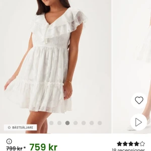 Vit volangklänning med v-ringning - Superfin vit kortklänning med volangdetaljer och v-ringad hals. Klänningen har ärmlös design och lätt, luftig känsla. Perfekt för sommarens alla tillfällen och ger en romantisk vibe.