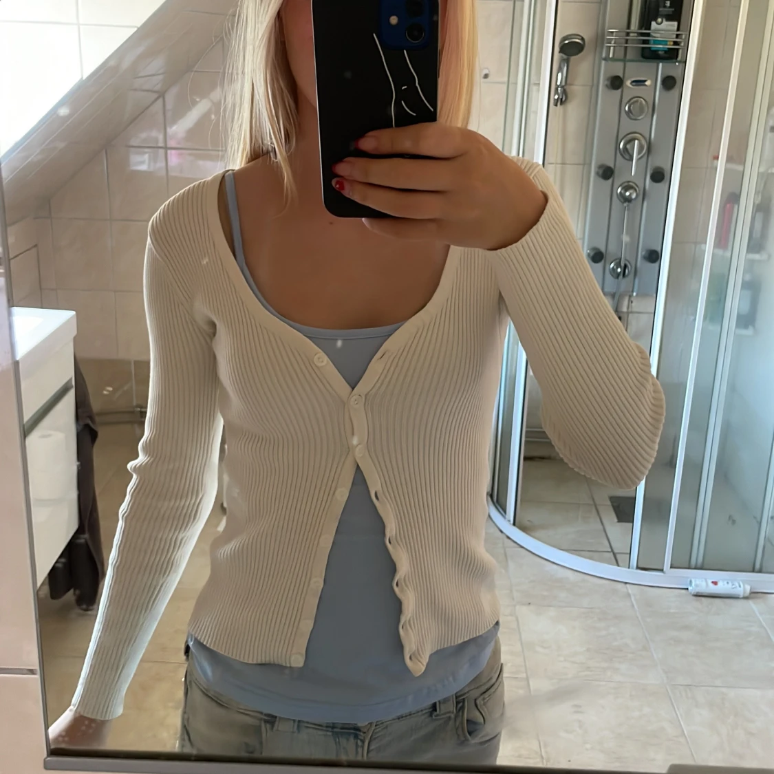 Vit ribbad kofta från Lindex XS - 1