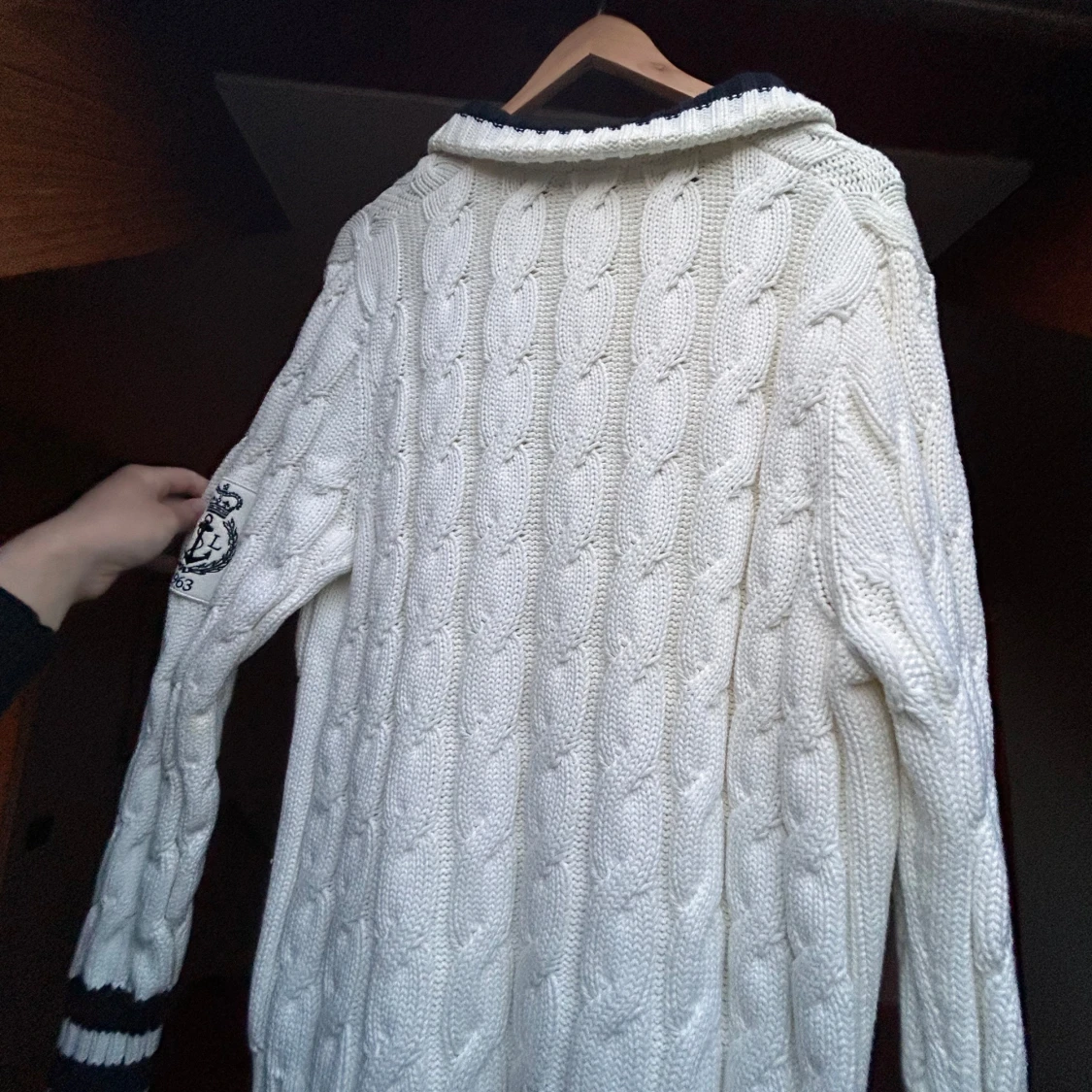 Vit kabelstickad tröja Henri Lloyd - 1