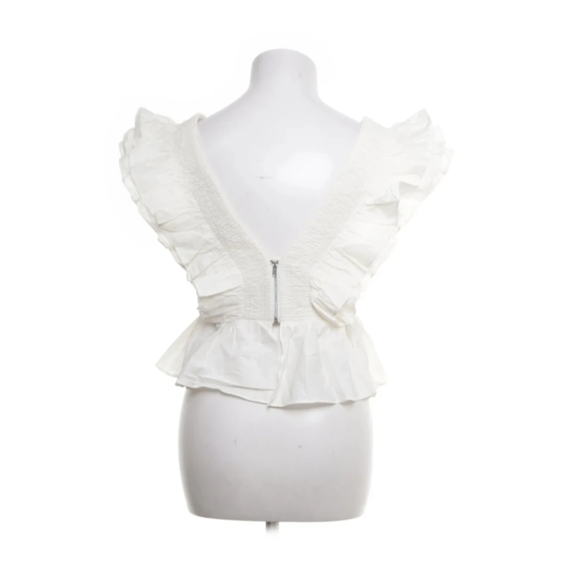 Vit blus med volanger och v-ringning - 1