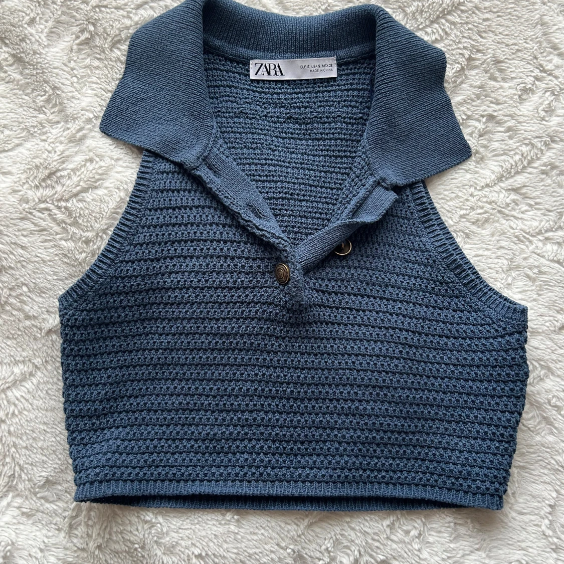 Blå stickad croppad linnetopp Zara - 1