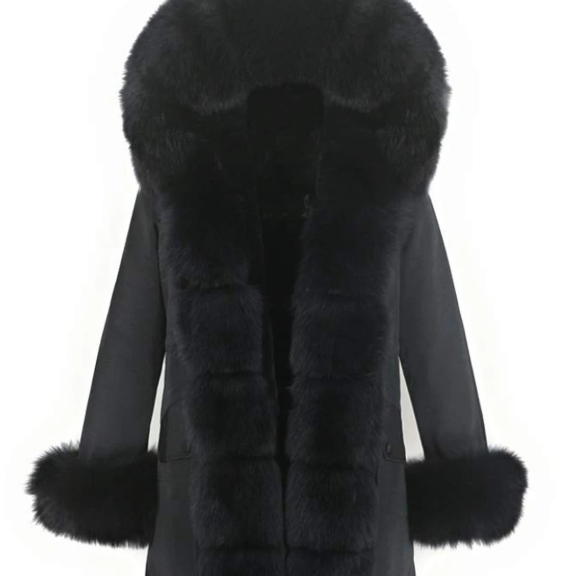 Svart pälsjacka med fluffiga detaljer - 1