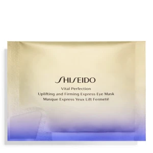 Shiseido Vital Perfection Eye Mask - Shiseido Vital Perfection Uplifting and Firming Express Eye Mask kommer i en lyxig, skimrande förpackning med guld och lila toner. Innehåller två ark med ögonmasker som är designade för att ge ett lyft och fasthet runt ögonen. Perfekt för dig som vill boosta din hudvård med extra glow.