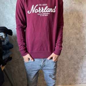 Vinröd sweatshirt från SQRTN Company - Vinröd sweatshirt från SQRTN Company med trycket 'The Great Norrland' på bröstet. Tröjan har rund hals, ribbade muddar och är tillverkad i mjuk bomull. Perfekt för dig som gillar streetwear och vill ha en snygg och enkel look. Pris ej hugget i sten vid snabb affär. hör av dig vid minsta fundering!