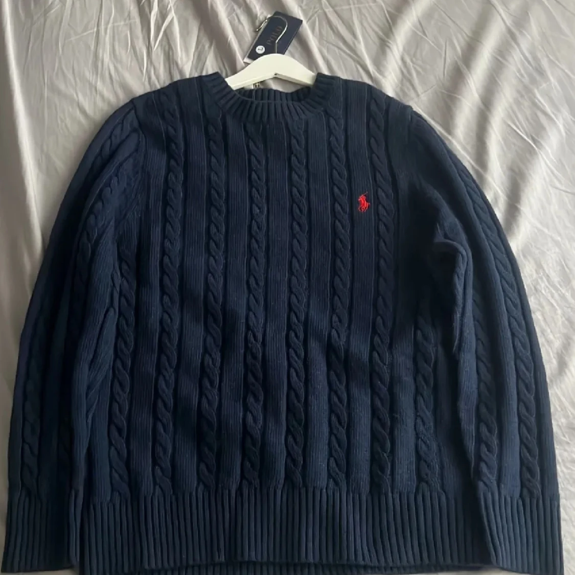 Mörkblå kabelstickad tröja Polo Ralph Lauren