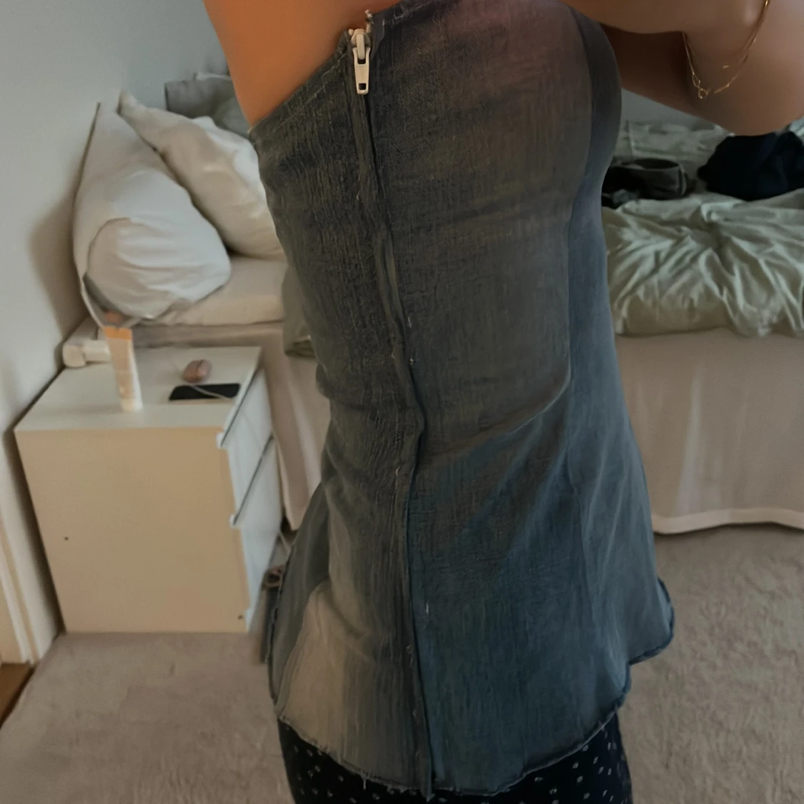 Blå bandeau tubtopp i jeanslook - 4