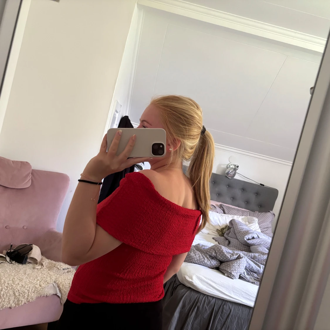 Röd offshoulder topp med struktur - 1