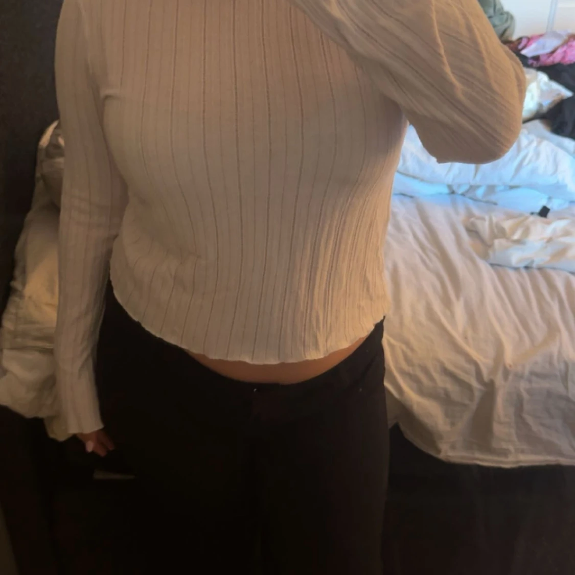 Vit ribbad långärmad tröja Bik Bok - 1