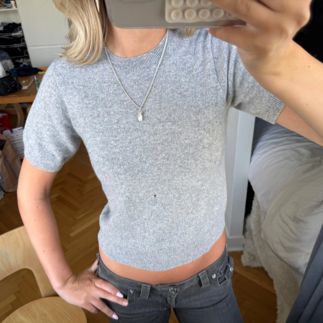 Grå stickad kortärmad tröja Neo Noir - 2