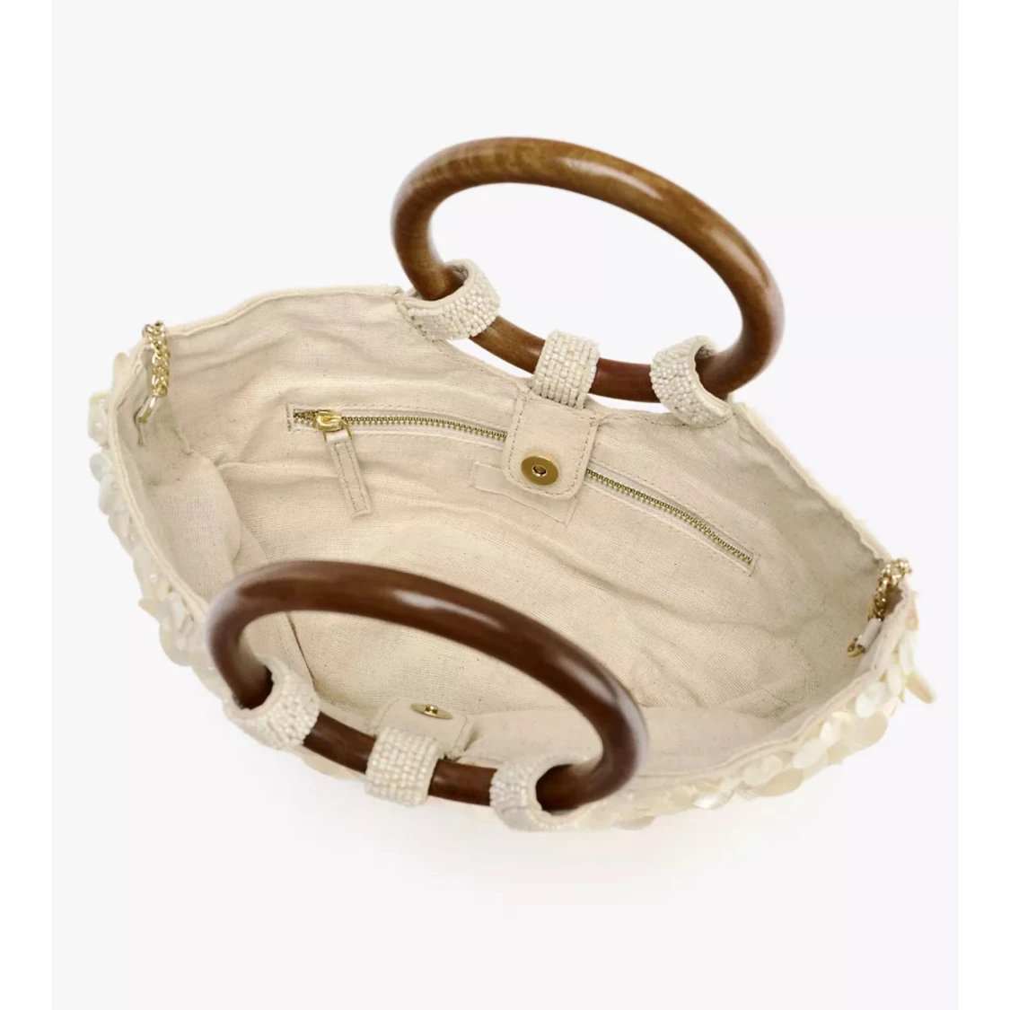 Vit handväska med paljetter och trähandtag - 4