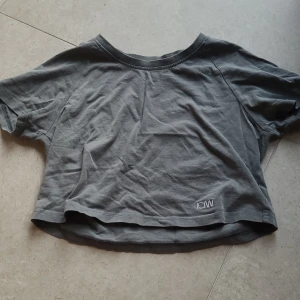 Grå croppad t-shirt från ICANIWILL - Säljer en grå croppad t-shirt från ICANIWILL. T-shirten har korta ärmar och rund halsringning. Tillverkad i 100% bomull och har en enkel, stilren design med liten broderad logga framtill.