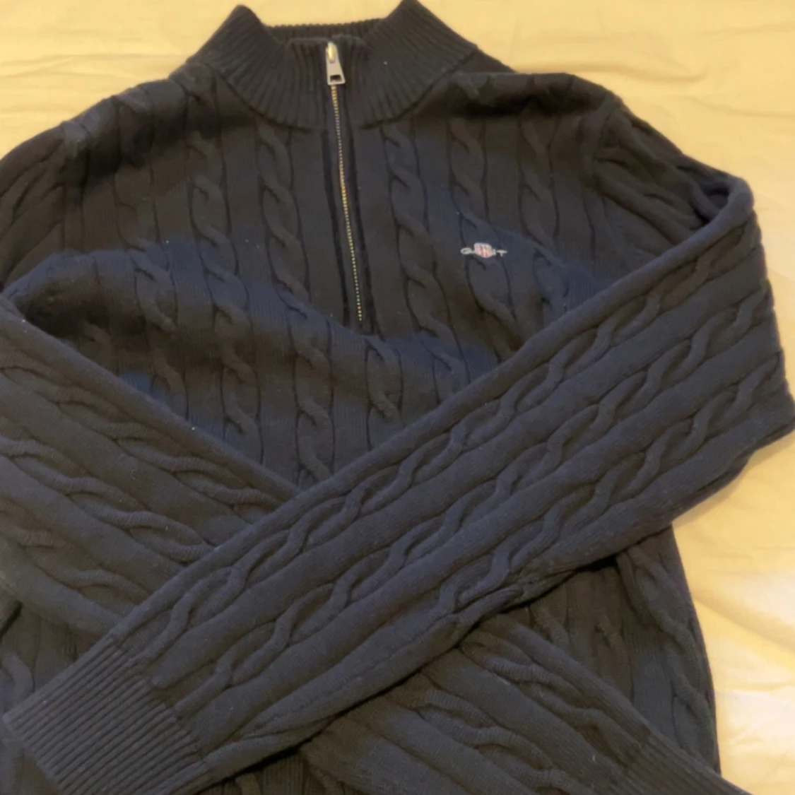 Mörkblå Halfzip Kabelstickad kofta GANT - 3