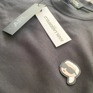 Karl Lagerfeld Tröja - Säljer en stilren svart sweatshirt från Karl Lagerfeld med en liten ikonisk logga på bröstet. Tröjan har långa ärmar och en rund halsringning. Finns mellan alla storlekar från S-XXl. Perfekt för en casual look. 🖤