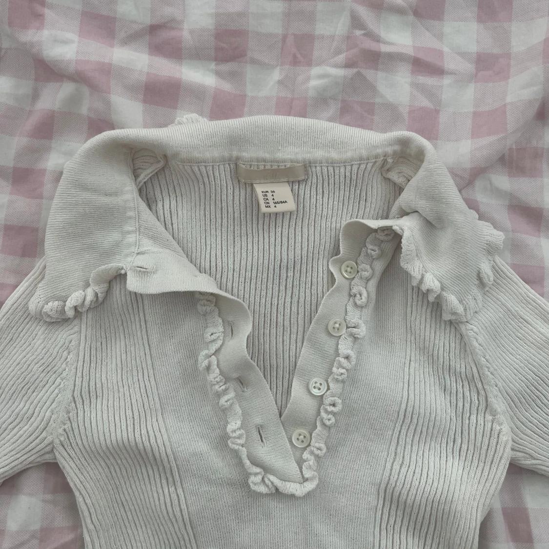 Vit ribbad stickad tröja H&M - 1