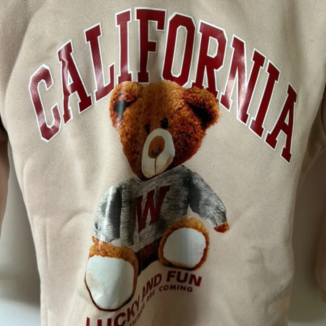 Beige hoodie med björntryck från SHEIN - 1