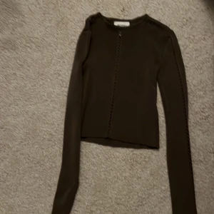 Brun långärmad tröja från Zara - Säljer en stilren brun tröja från Zara med långa ärmar och dekorativa sömmar framtill. Perfekt för en avslappnad men ändå elegant look. Passar bra till både jeans och kjol.