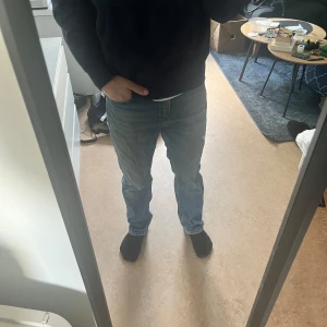 Blå jeans från Just Junkies - Säljer ett par klassiska blå jeans från Just Junkies. Väldigt lika nudie jeans. De har en normal passform och är tillverkade i denim. Perfekta för en avslappnad stil.