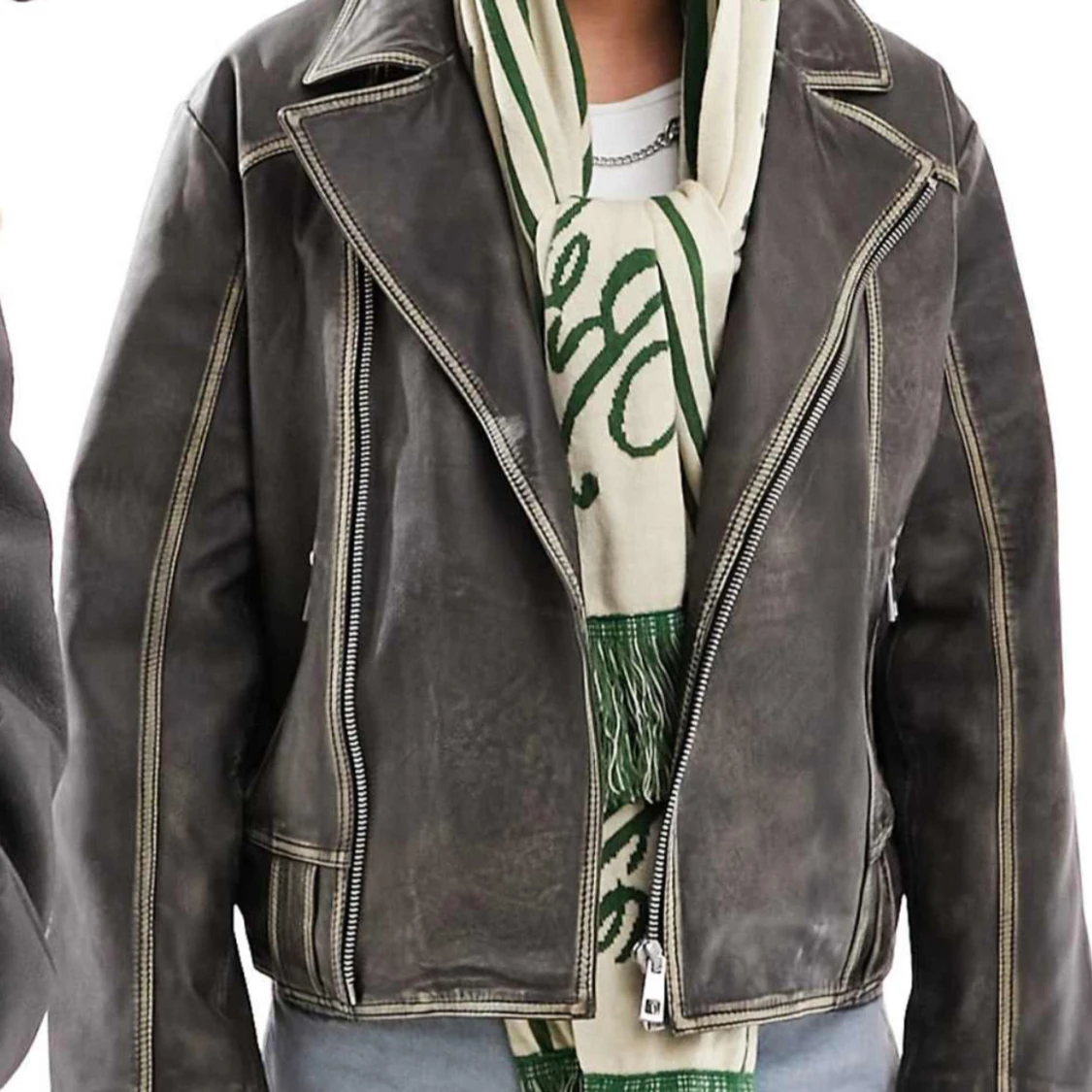 Brun skinnjacka med dragkedja - 2