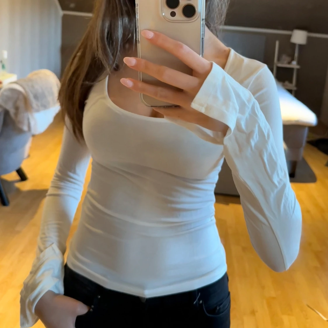 Vit långärmad topp - 1