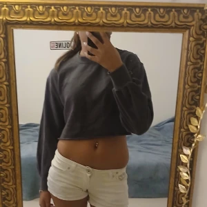 Mörkgrå croppad hoodie  - Säljer en söt mörkgrå croppad hoodie med långärmade ärmar. Väldigt simpel och skön nu inför hösten. 💖💖