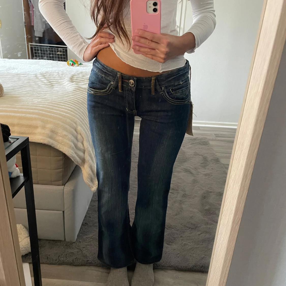 Blå lågmidjade bootcut jeans - 1