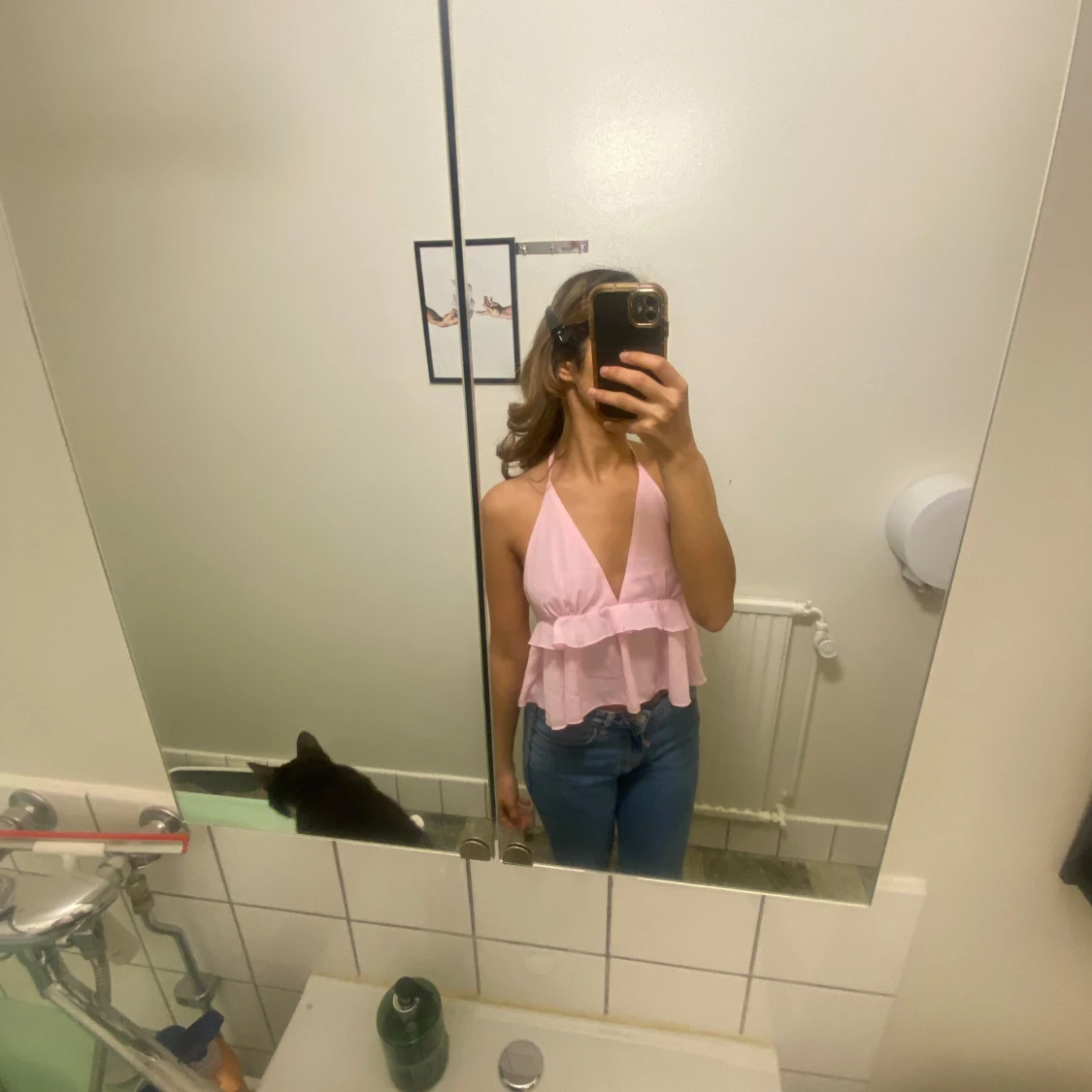 Rosa ärmlös topp med volang - 2