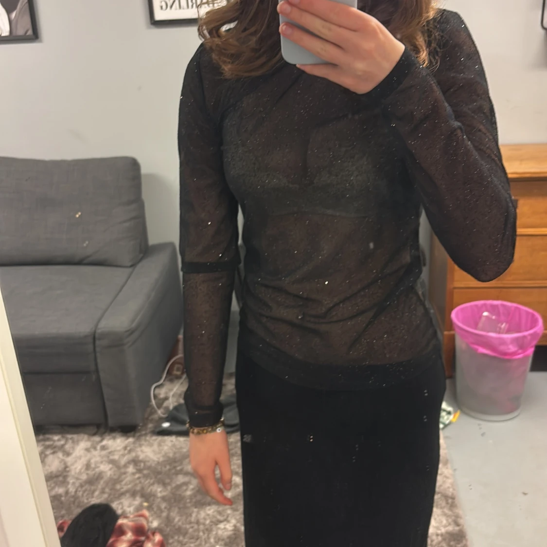 Svart glittrig mesh topp