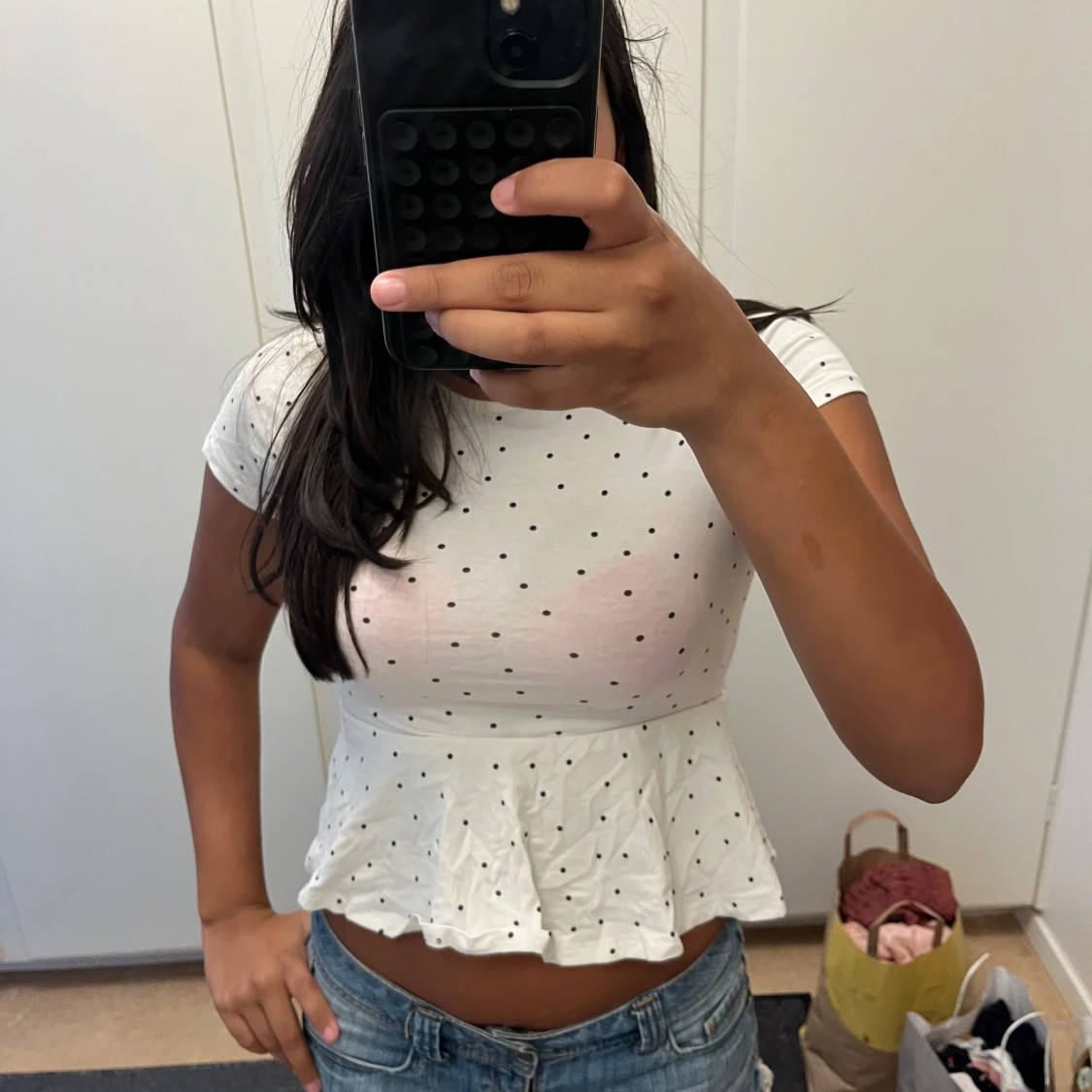 Vit prickig peplum topp