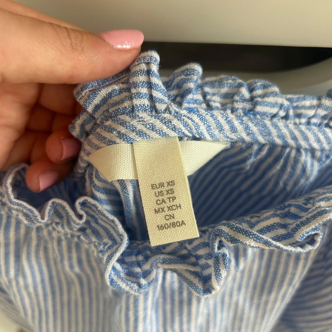 Blåvit randig linnetopp XS - 1