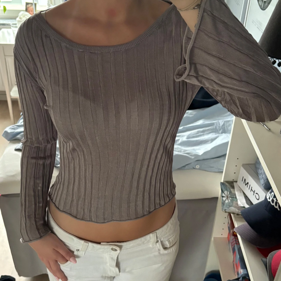 Ribbad långärmad topp