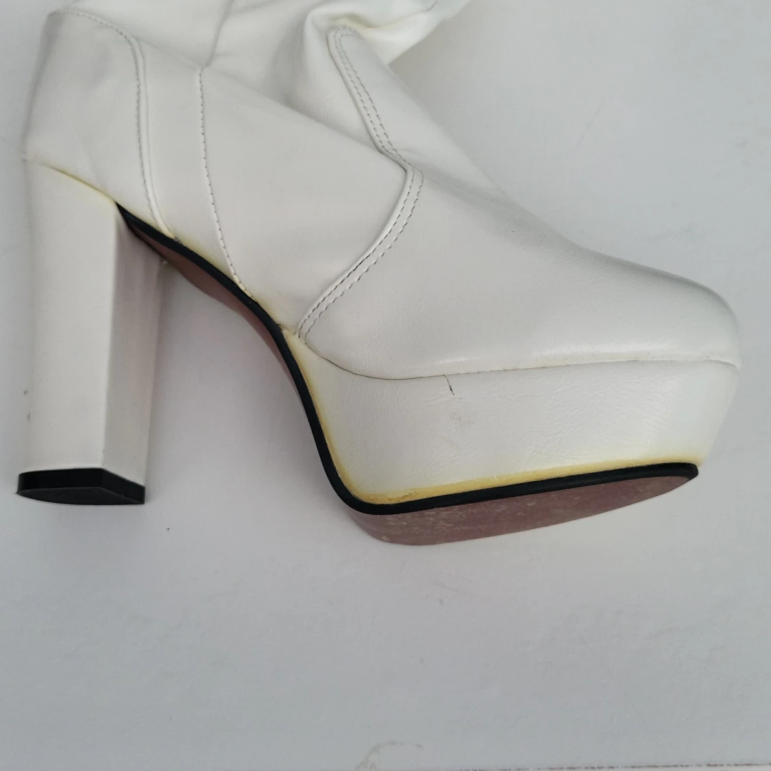 Vita/ivory/benvita overknee stövlar med klack - 2