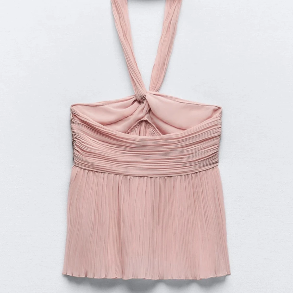 Ljusrosa halterneck topp med plissering - 1