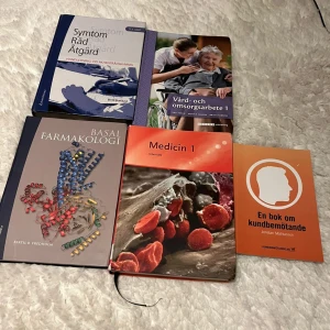 Kurslitteratur för vård och omsorg +service - Symtom, Råd, Åtgärd : 450 kr                            Vård och omsorgsarbete 1 : 200 kr          Farmakologi : 450 kr                                       Medicin 1 : 450 kr                                                      En bok om kundbemötande: 150 kr