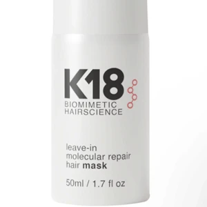 K18 leave-in molecular repair hair mask 50ml - En vit flaska med K18 leave-in molecular repair hair mask, 50 ml. Produkten är framtagen för att reparera och stärka håret på molekylär nivå. Enkel att använda utan att sköljas ur.
