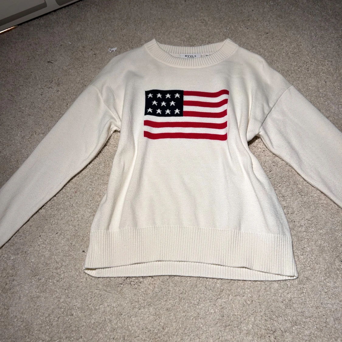 Vit stickad tröja med USA-flagga RYVLS - 1