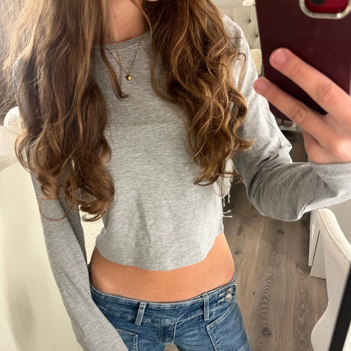 Grå croppad långärmad tröja 157