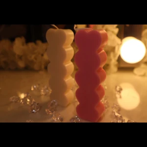 Stacked Hearts Candle - Modern and romantic, these tall stacked heart candles in blush pink and soft white are perfect for love-themed décor. Chic, sweet, and perfect for gifting or decorating a cozy corner. Size - H: 15cm, L: 4.9cm