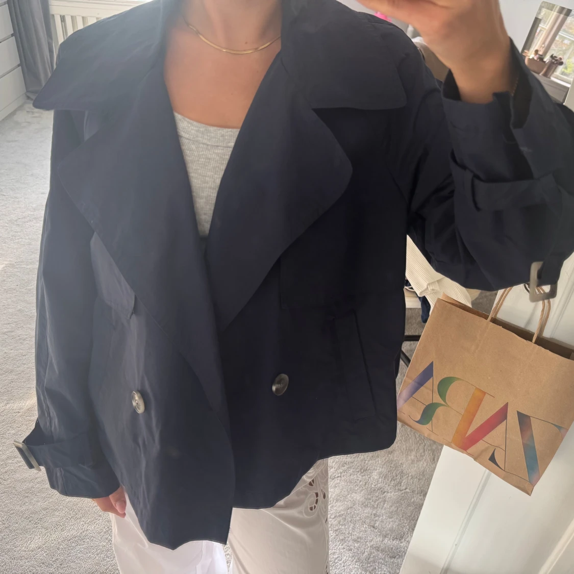 Mörkblå kort oversized trenchcoat  - 3