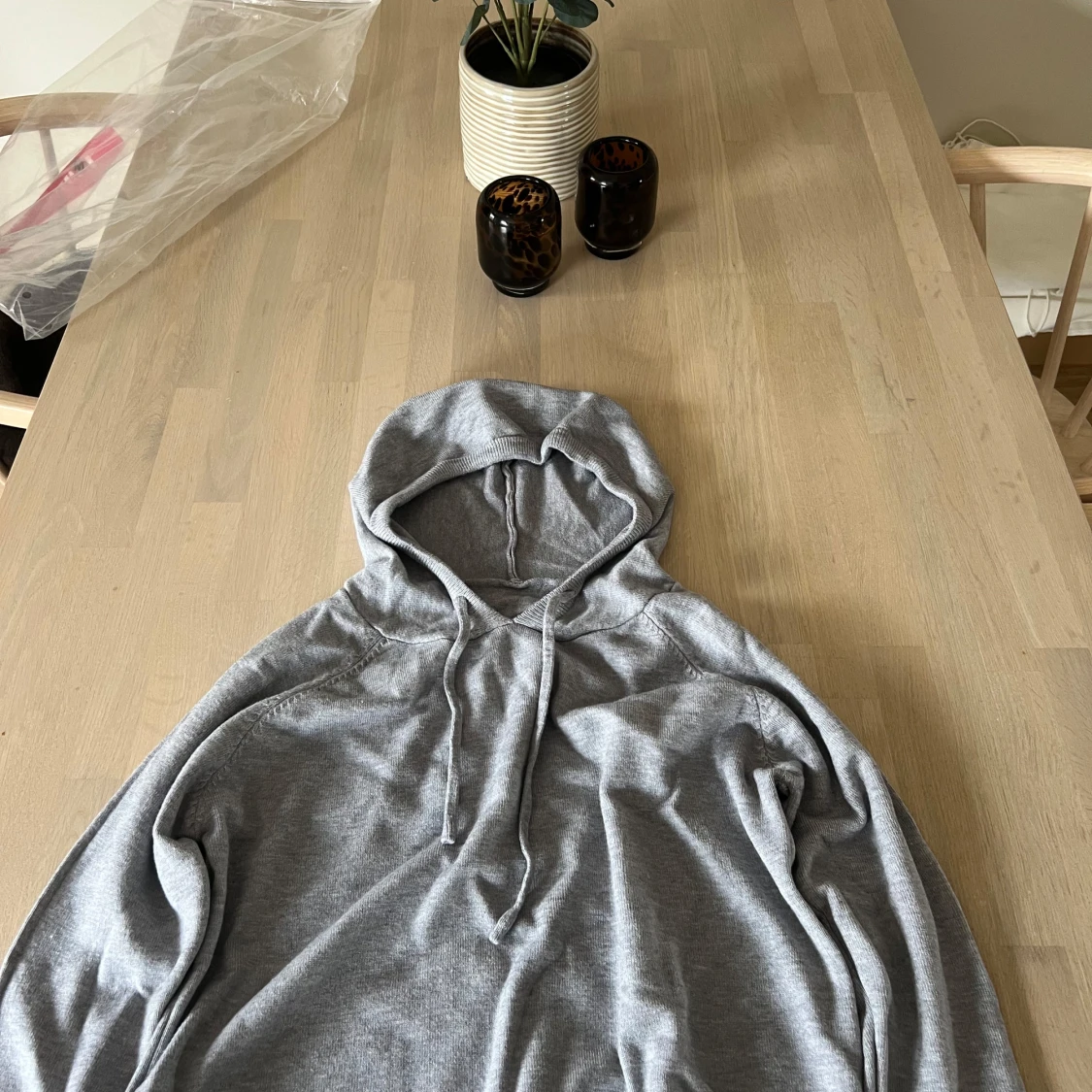 Grå marineull hoodie med luva - 2