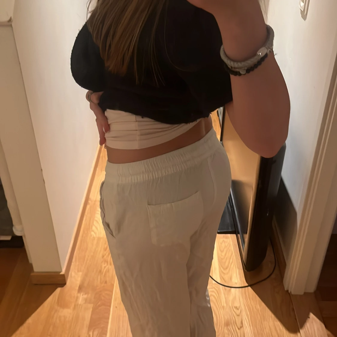 Vita linnebyxor med resårmidja - 1