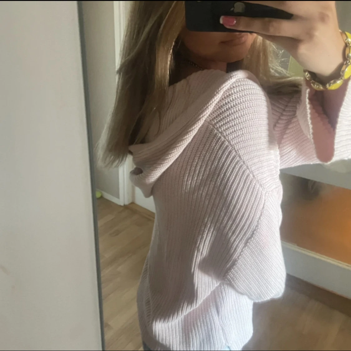 Ljusrosa stickad hoodie med dragkedja - 2