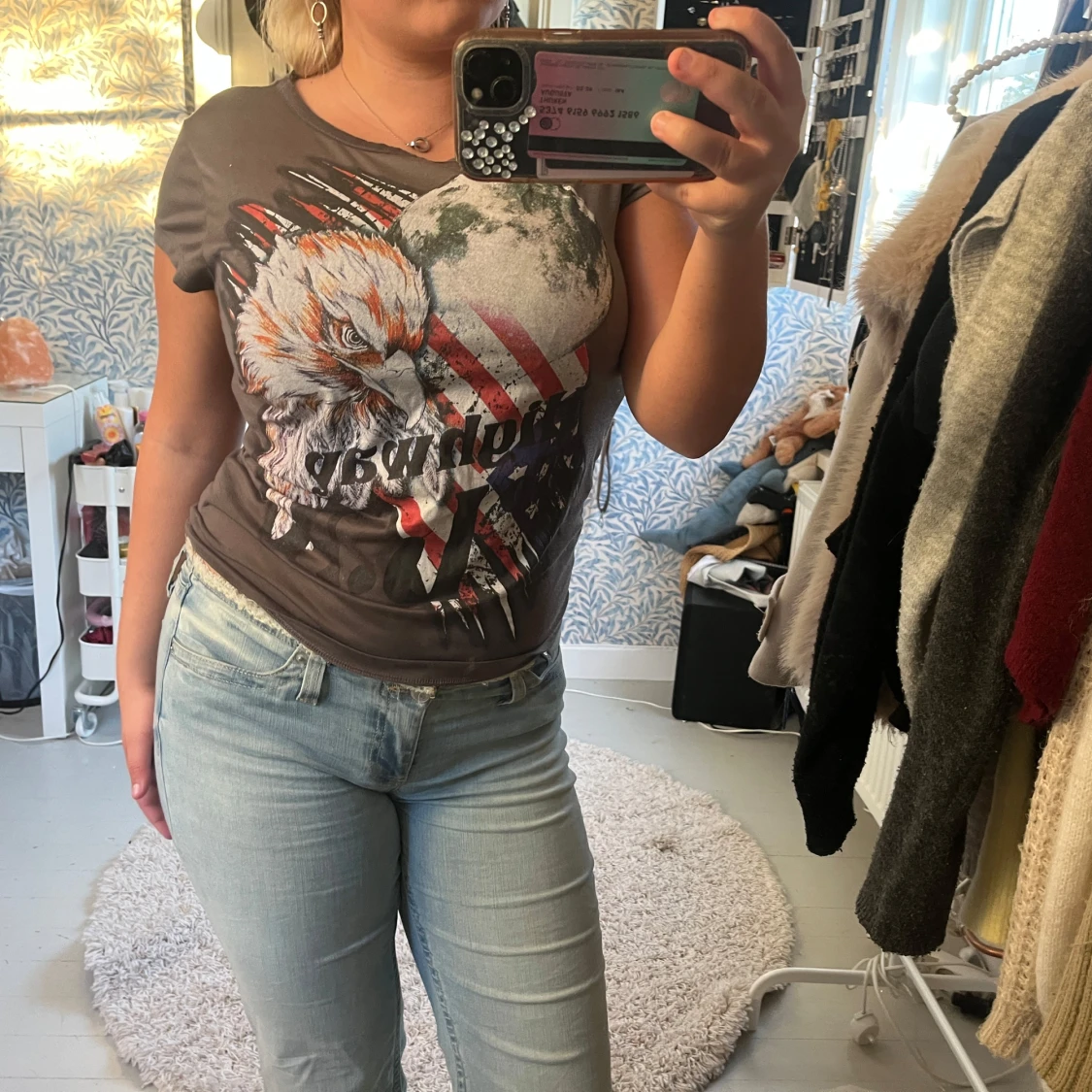 Brun t-shirt med örn och USA-tryck