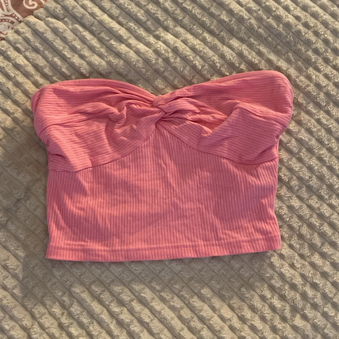 Ribbad bandeau tubtopp i grönt & rosa - 2